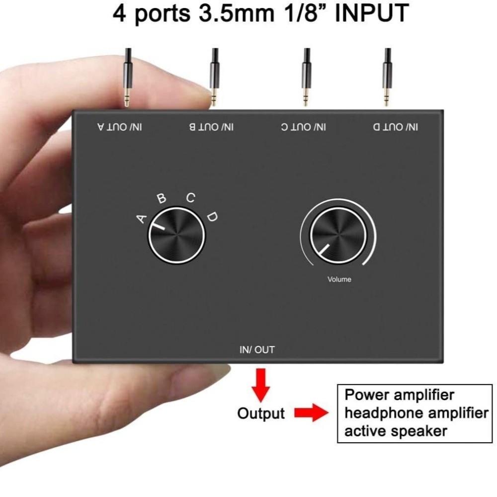 4 Way/2 Way Stereo Audio Switcher 2x1/1x2 4x1/1x4 with Mute Button Mini Headphone Switcher 3.5mm Portable