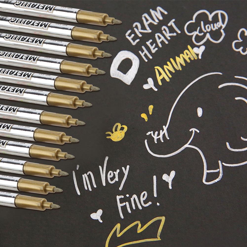 12Pcs Marking Pen Permanent Marker Greeting Cards Album Scrapbook   Writing Drawing (Golden)