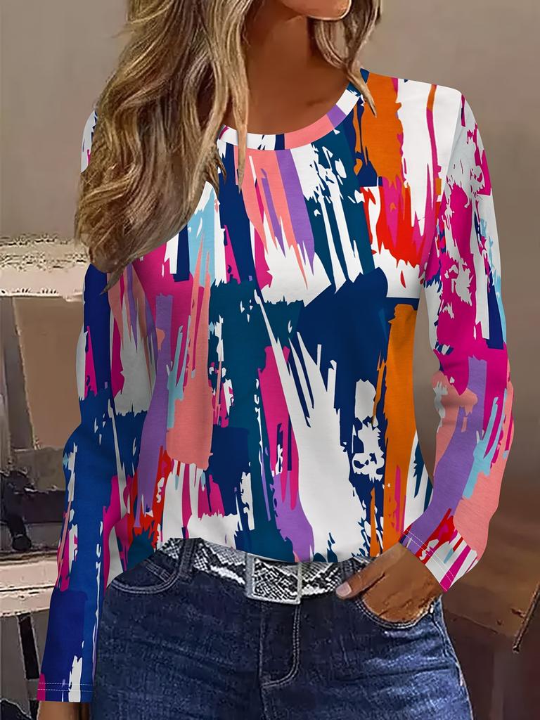 Simple, fashionable, and elegant vacation crew neck long-sleeve T-shirt