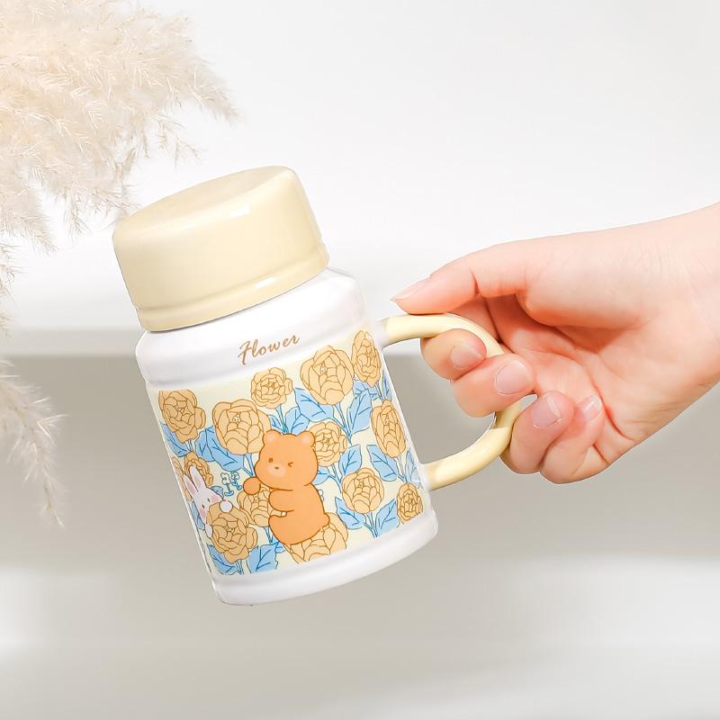 Niedlicher kreativer Retro-Becher Internet-Berühmtheit Hase Blume Tier Keramiktasse Damen Heim-Büro-Tasse Hase