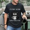 Mir geht es gut, ich bin in Ordnung, alles ist in Ordnung, lustige schwarze Katze, Herrenbekleidung, Vintage-T-Shirt, kurzärmelige Oberteile, Sommer-Modebekleidung