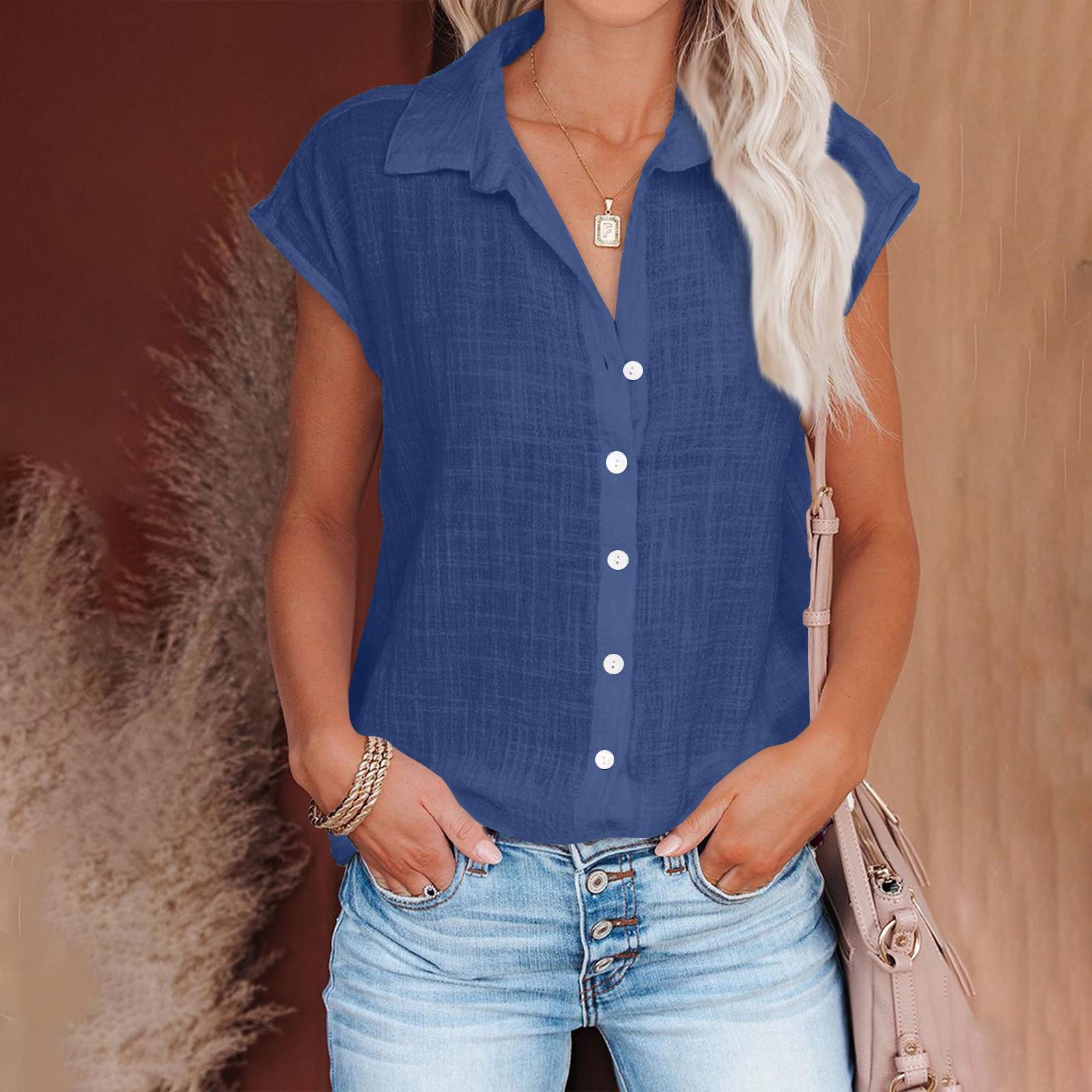 Women s Fashion Colour Single Breasted Shirt Casual Short Sleeve Top S