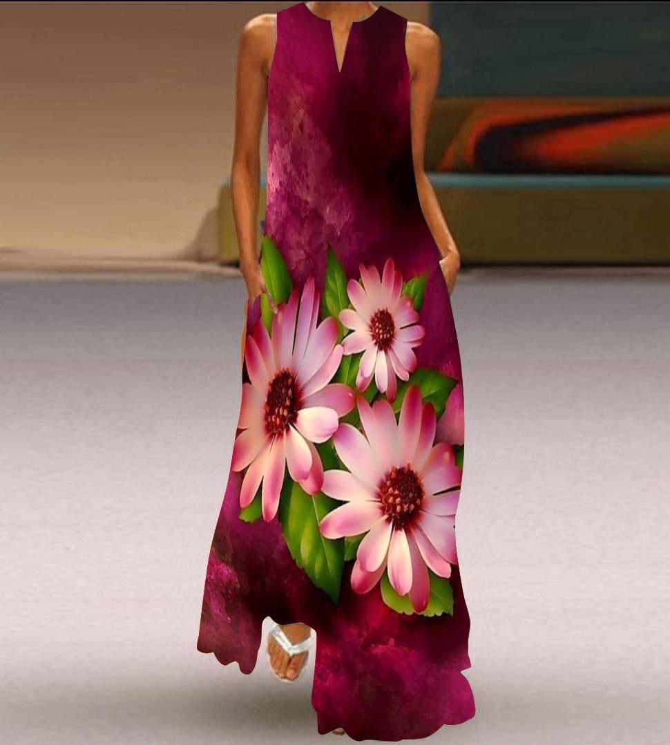 

Летнее женское платье с V-образным вырезом и принтом без рукавов, длинное платье 4XL