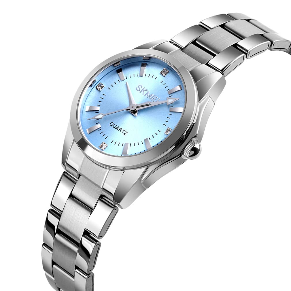 Watch Fashionable Silver Stainless Steel Waterproof Business Classic Arm Watch Ladies Analog Quartz Brand Casual Simple Watch Luxury Gift Blue Watch