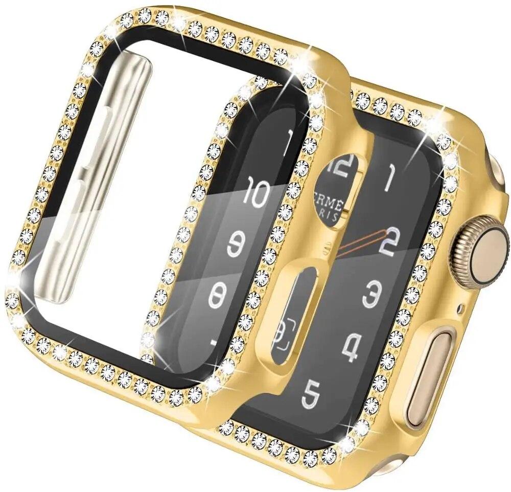 Glass+Cover For Apple Watch Case 49mm 45mm 44mm 42mm 38mm Bumper Diamond Protector Accessories iWatch Series 9 8 7 6 5 4 3 2 SE 41mm 40mm