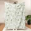 Vintage Botanical Dog Toile Blanket - Whimsical Green & White Nature-Inspired Pattern, Soft Cozy Throw for Home Decor, Ideal Gif