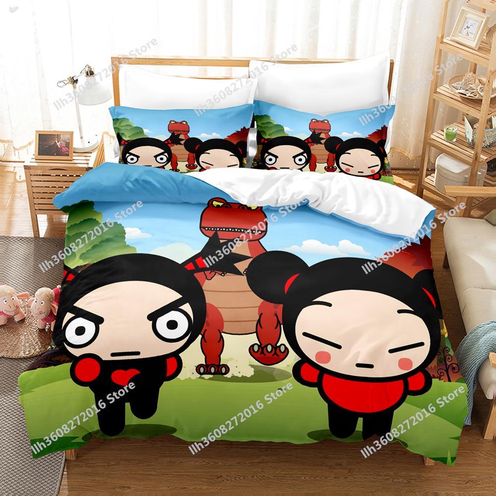 Kawaii Pucca Bedding Set Single Twin Full Queen King Size Bed Set Adult Kid Bedroom Duvetcover Sets 3D Print Anime Bed Sheet Set