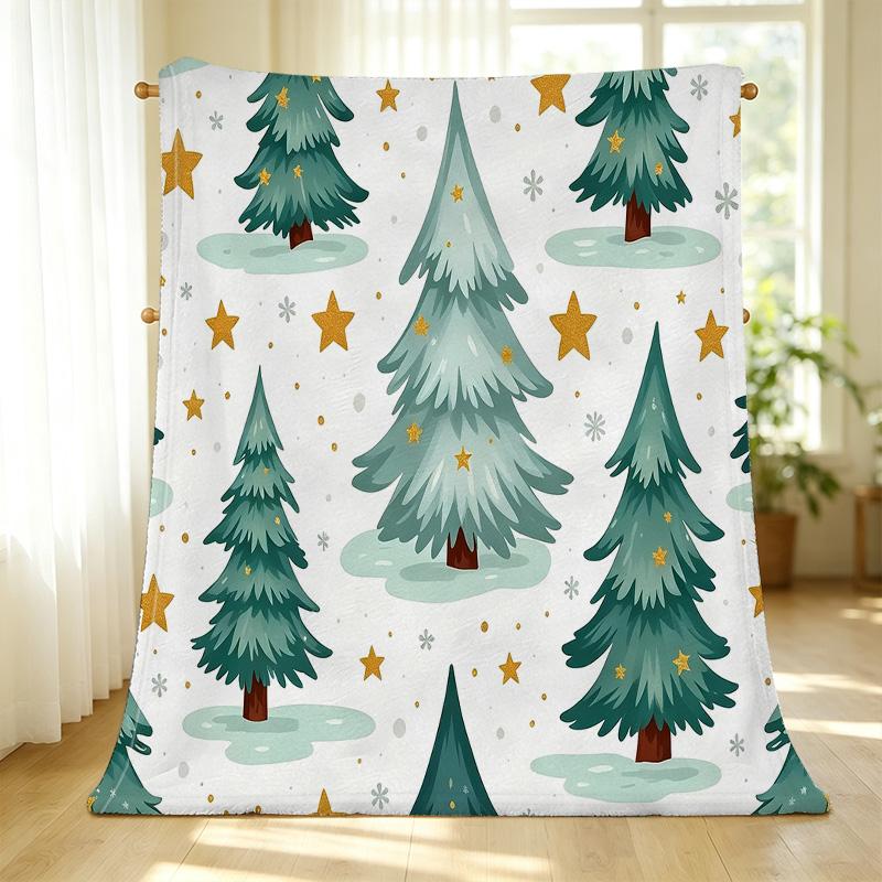 All-Season Flannel Fleece Blanket - Ultra Thick, Soft & Warm, Christmas Tree Pattern, Cozy Home Blanket for Festive Holiday Decor