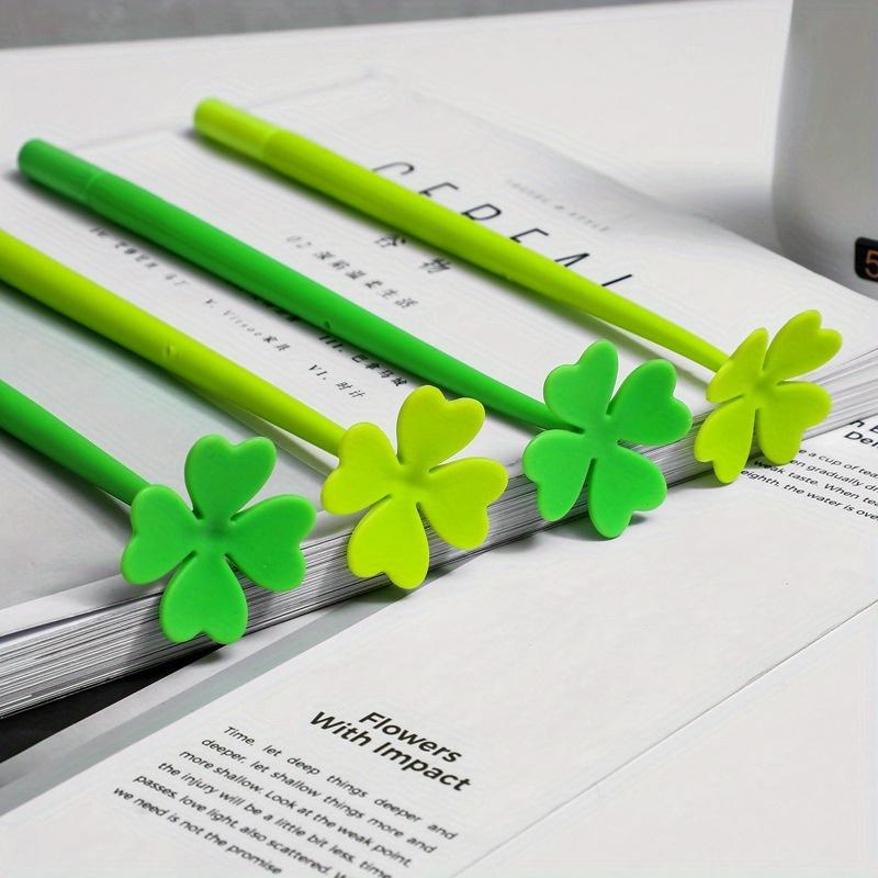 10pcs  Four-Leaf Clover Flower Ballpoint Pens - Vibrant Green,Non-Toxic,Click-Off Cap,Medium Point,Ideal for Students&Office Use