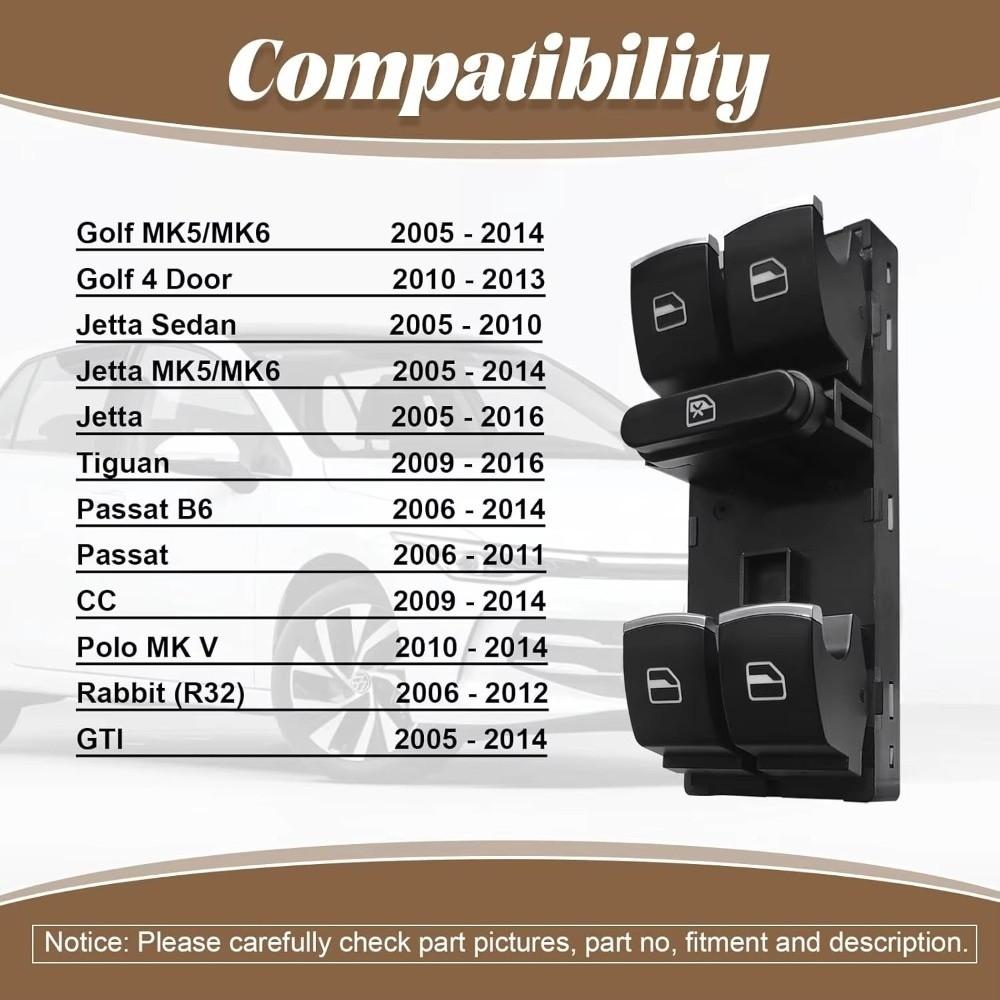 Electric Power Master Window Switch Front Left Window Switch For CADDY MK3 GOLF MK5 MK6 JETTA