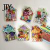 Metal Cabinet Magnets Vintage House Refrigerator Magnet, Colorful Fairy Tale Town Kitchen Fridge Decoration Magnetic Accessories Home Office