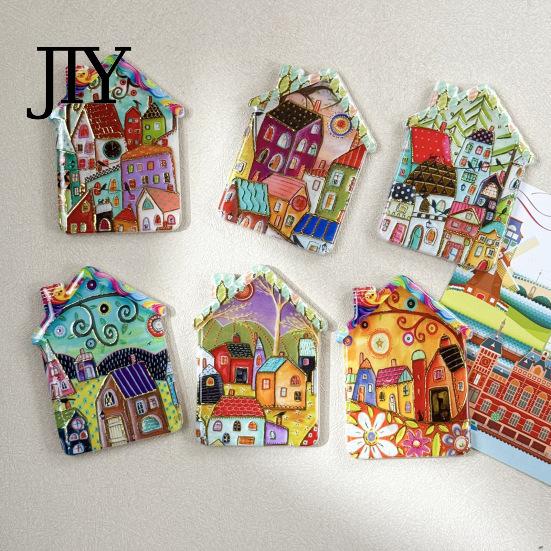 Metal Cabinet Magnets Vintage House Refrigerator Magnet, Colorful Fairy Tale Town Kitchen Fridge Decoration Magnetic Accessories Home Office