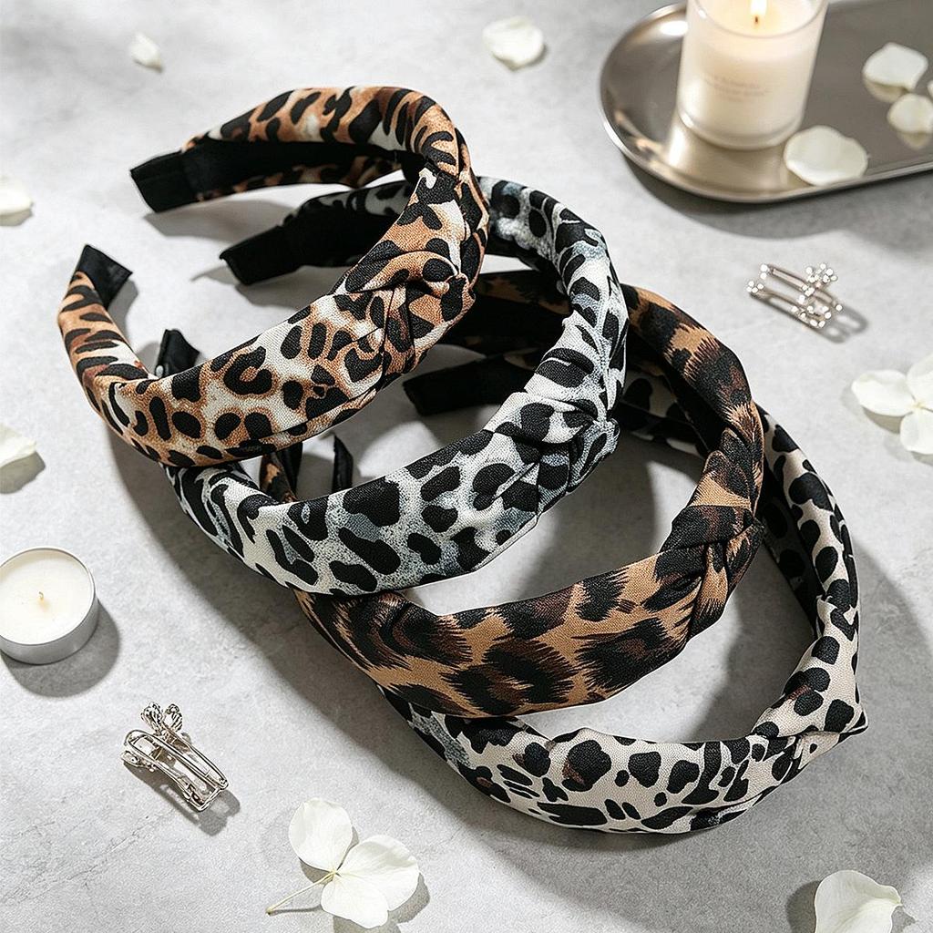 Elegant Women's Retro Leopard Print Wide Knot Hairband