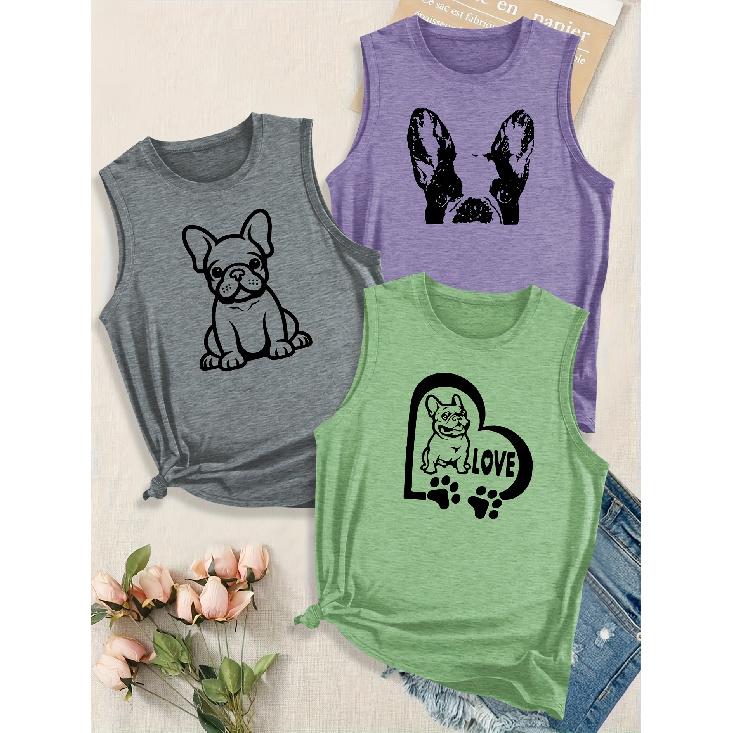 Women s Elegant Style Simple Cute Animal Dog Letter Combination Gift Print Pattern Round Neck3Sleeveless vest spring/summer women s top S