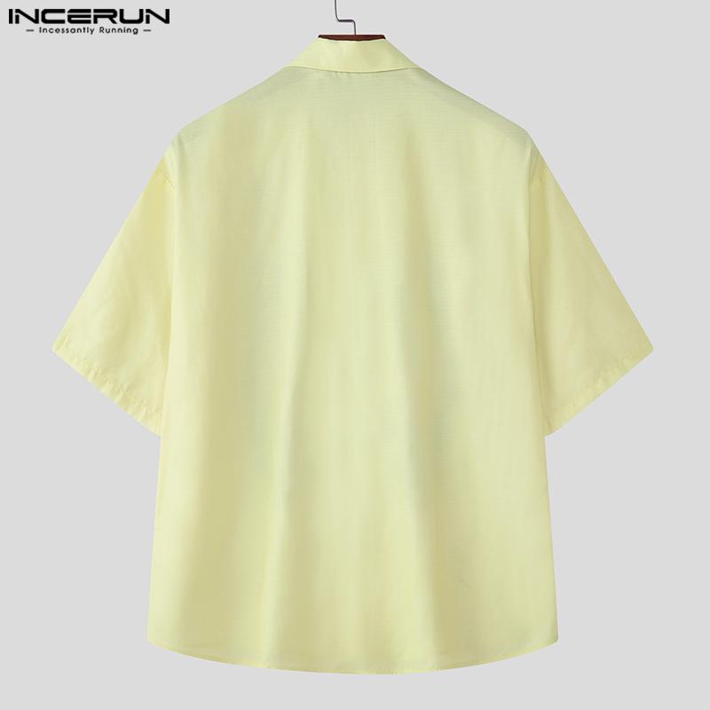 INCERUN Oversized Men Lapel Neck Short Sleeve PrintButtons Up Casual Loose Shirts