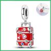 925  Silver Box of Strawberries Charms Pendant with Cubic Zirconia,Fit DIY Bracelet Necklace Gift for Her,Colgante Plata