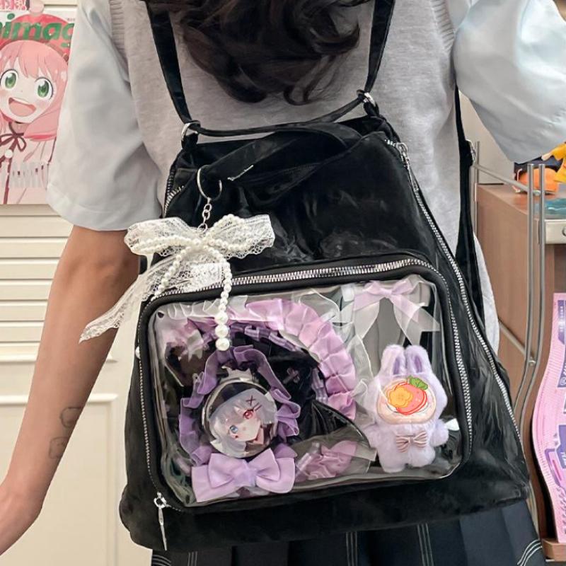 New Y2k Versatile Ita Shoulder Bag Sweet Girls Transparent Tote Bag Large Capacity Backpack DIY Cartoon Display Commute Handbags