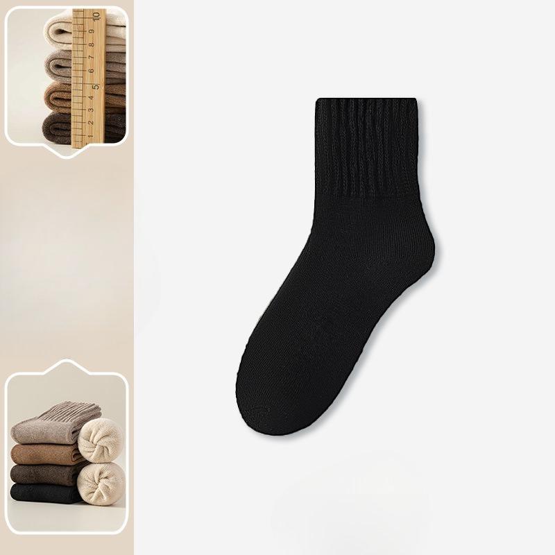 Fall/Winter Cotton Mid-calf Socks, Winter Warm Mid-calf Socks, Heat-generating Thick Socks, Wool Ring Socks, Floor Socks 1 pair чёрный