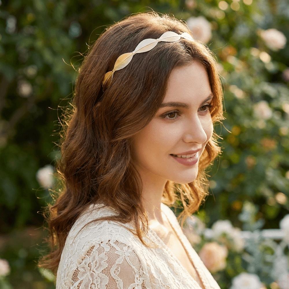 Elegant Women Tiara Golden Leaf Headdress Baroque Bridal Wedding Hair Jewelry Bridal