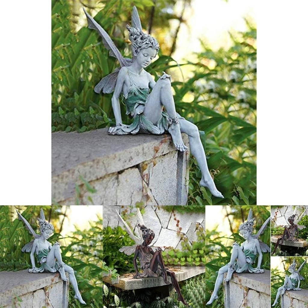 Bezaubernde Feenstatue Gartenornament Kunstharzhandwerk für Außendekoration Weißbronze
