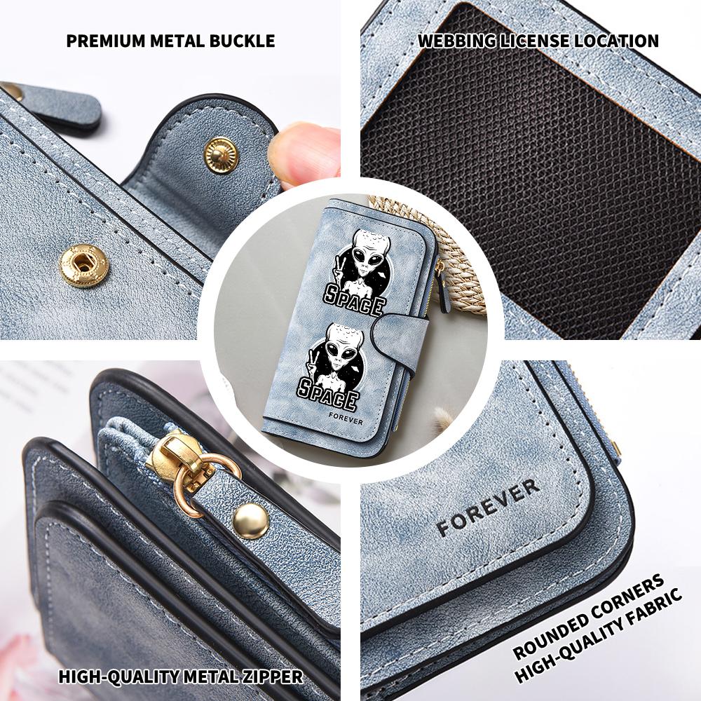 Gray Alien Print Large Capacity Casual Long Wallet for Daily Use