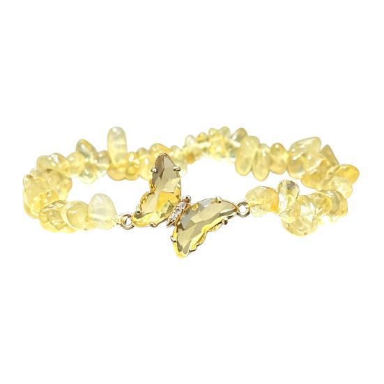 Natural Stone Bead Butterfly Bracelet for Women, Healing Stone Beaded Stretch Bracelet, Calming Spiritual Jewelry Gifts