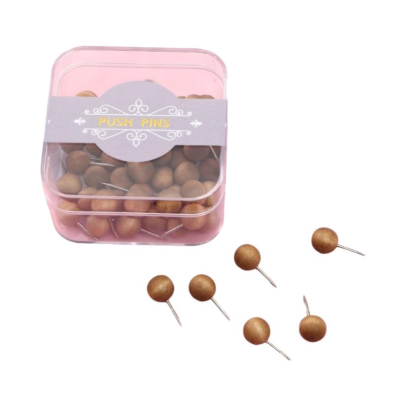 Pack Of 50 Wood  Push Pins Natural Wood Thumb Tacks Minimalist Cork Board Pins Decoratvie Pins for Home & Office Use