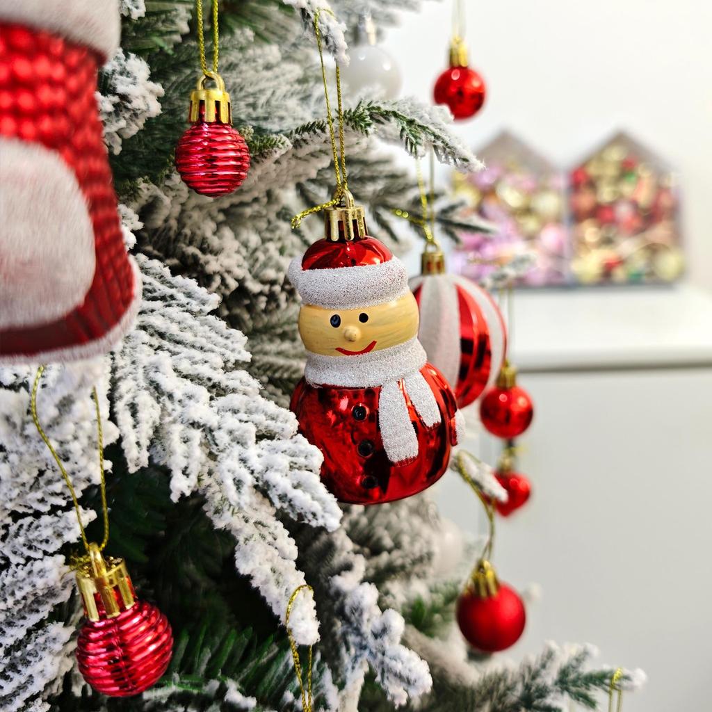 72-Piece Christmas Tree Decorations Set: Houses, Gift Boxes, Snowmen, Sleigh, and Painted Plastic Ornaments