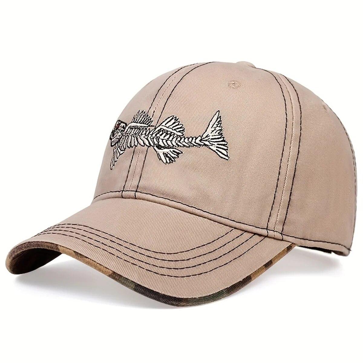 Unisex Fischgräten-Stickerei Baseballkappen Frühling und Herbst Outdoor Verstellbar Lässige Hüte Sonnenschutzhut beige