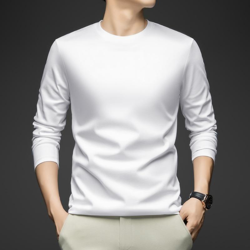 

Men s T-shirt Long-sleeved Cotton Autumn Casual Inner Bottoming Shirt Men s Clothes S белый