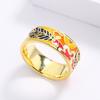 Korean Style Geometric Floral Pastoral Japanese Colored Glue Drop Enamel Ring for Women