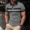 Men's Striped Color Block Short Sleeve Polo Shirt Casual Golf Top