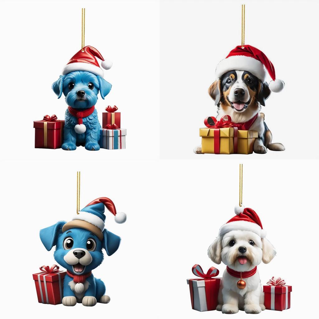 Christmas Dog Car Pendant Acrylic Ornament With Cartoon Style For Vehicle Decor