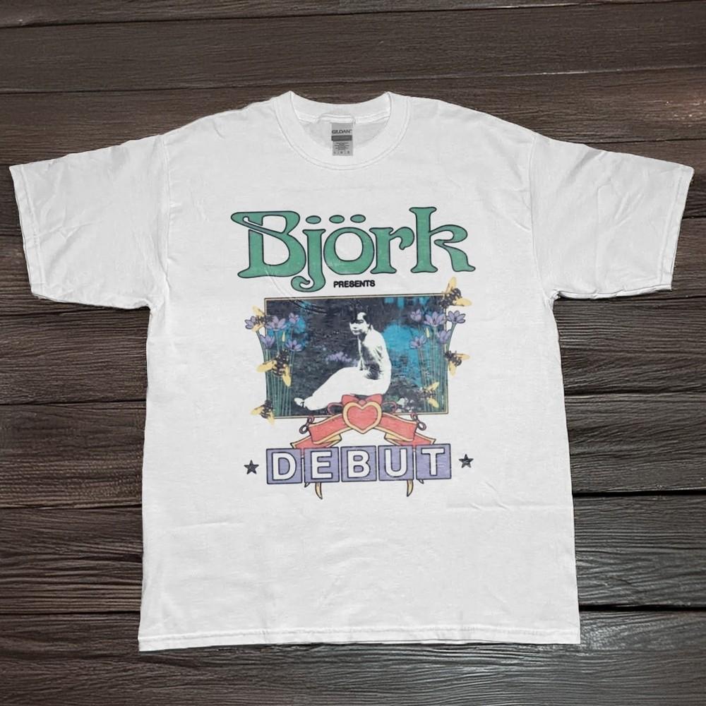 Bjork Debut Tshirt Retro 90s Music Graphic Tee White Cotton Tshirt Unisex T-Shirt L