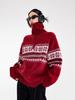Unisex Red Fair Isle Half-Zip Sweater for Autumn/Winter – High-End Knitwear Cardigan Trend