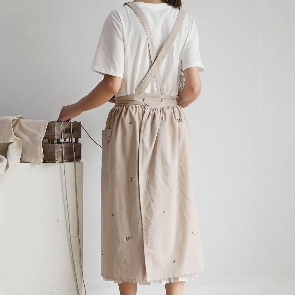 Embroidered Kitchen Cooking Apron X-Back Household Work Apron  Restaurant Use
