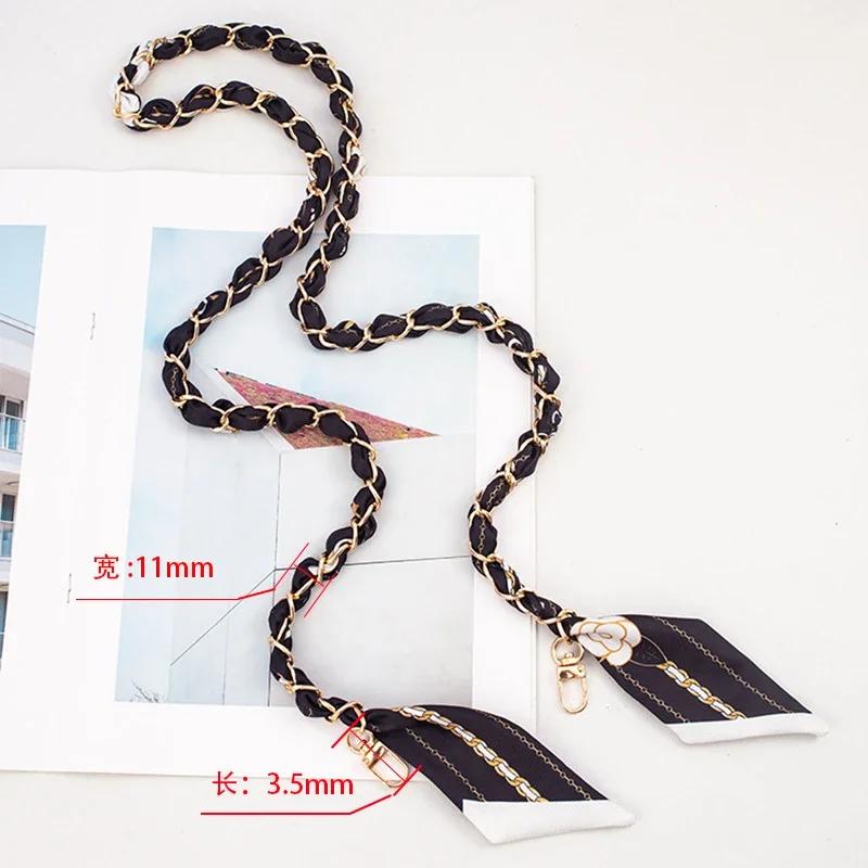 115cm Universal Mobile Phone Wrist Lanyard for Women Girls Silk Scarf Decorative Crossbody Chain Phone Neck Strap Hanging Cord