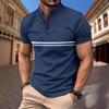 New Summer Men's Casual Sports Solid Colour Splicing Stripes Stand-up Collar Short Sleeve Polo Shirt