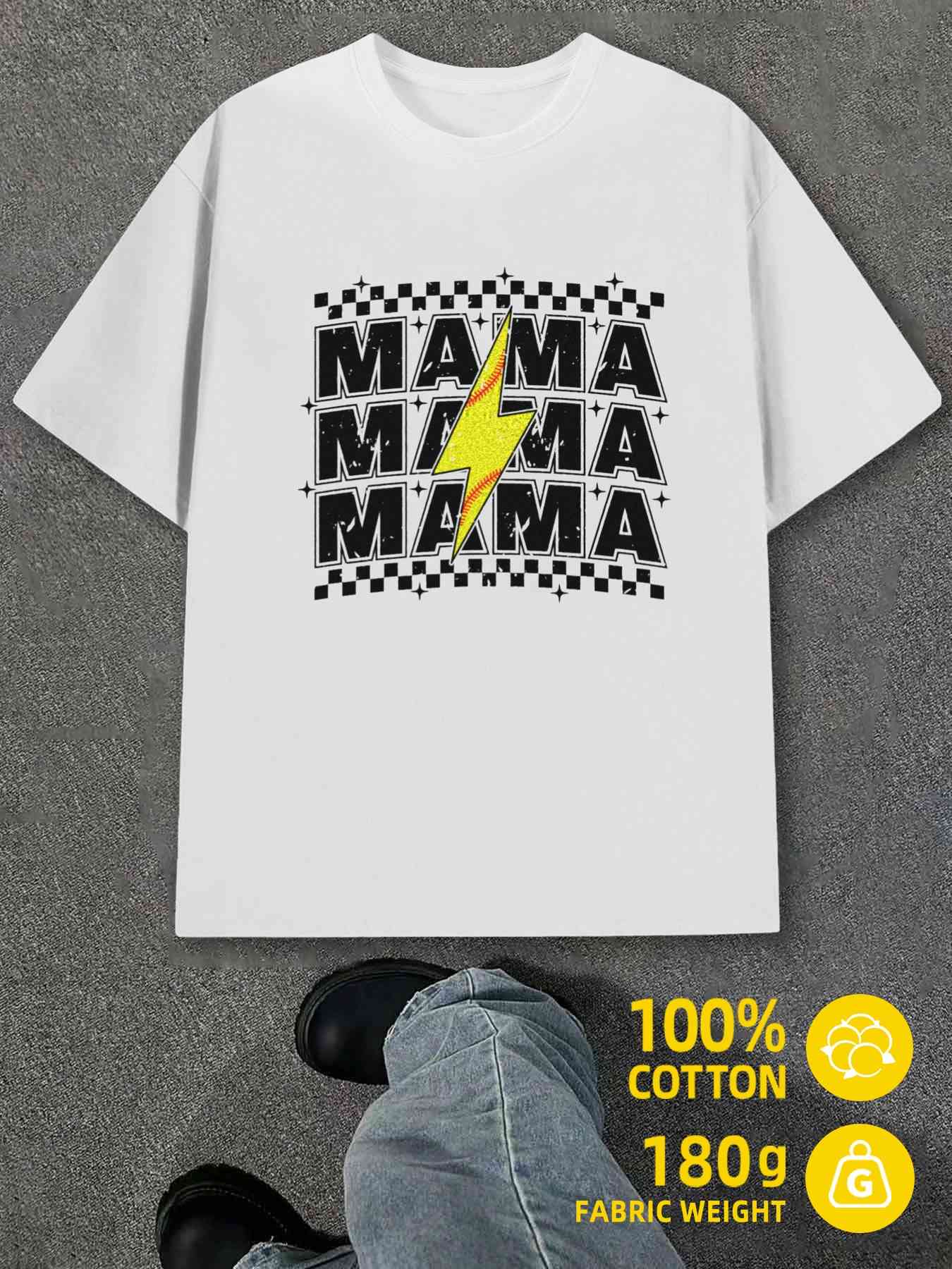 T-Shirt Y2K Mama Lightning Bolt Comfort White S
