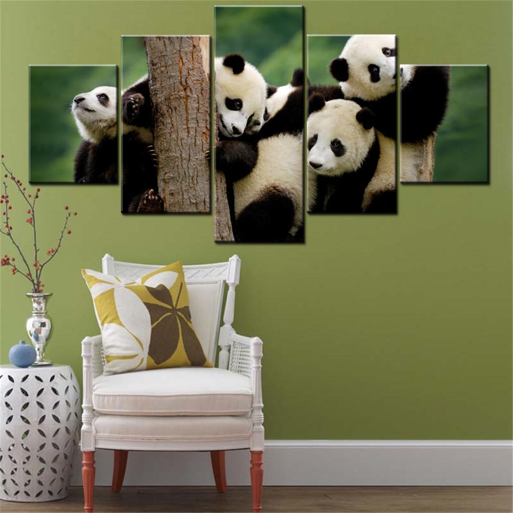5 Pieces Canvas Wall Arts Poster Painting Animals Poster Painting Panda Wallpaper Home Decor Picture Printing Living Room Arts 20X35 20X45 20X55CM