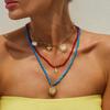 Y2K Colorful Beaded Multilayer Necklace for Women Beach Style Sun Pendant Chokers Handmade Pink Beads Collarbone Chain Zircon