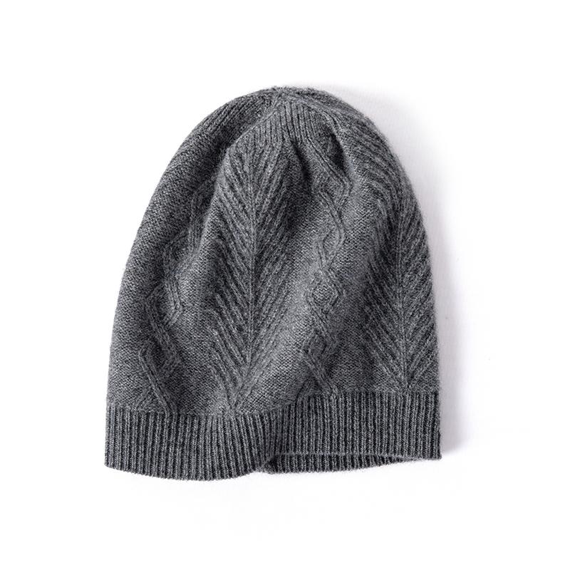 Women 100% Cashmere Beanie Hat Mixed Herringbone Knit Pattern Winter Warm Soft Slouchy Skullies Cap Cold Weather Accessory