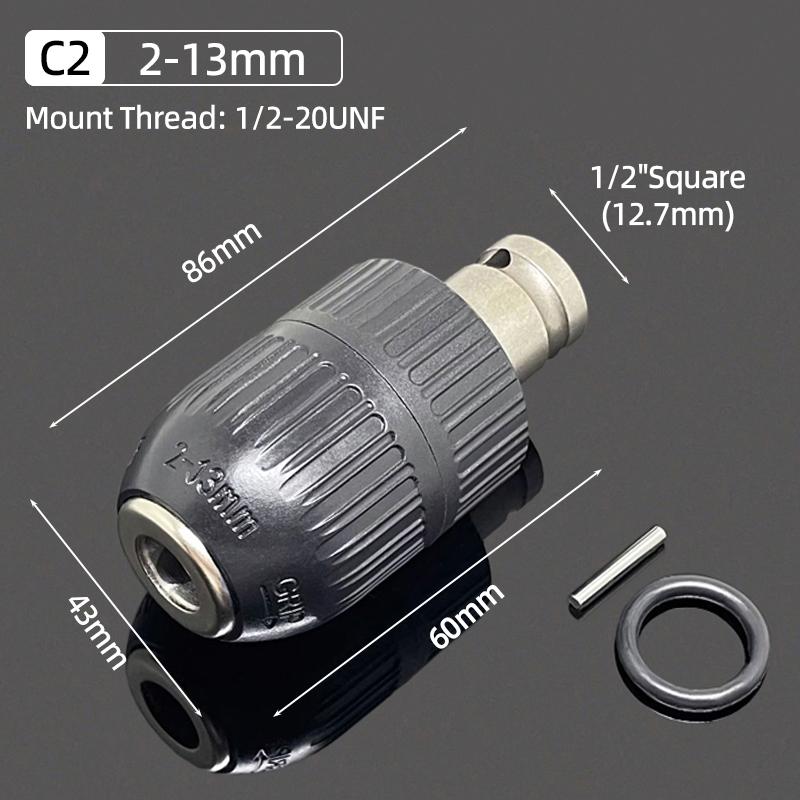 1/2"-20UNF Drill Chuck 2-13MM/1.5-10MM Quick Change 1/4" Hex Shank/SDS /1/2" Square Socket Adapter For Wrench Conversion Tools