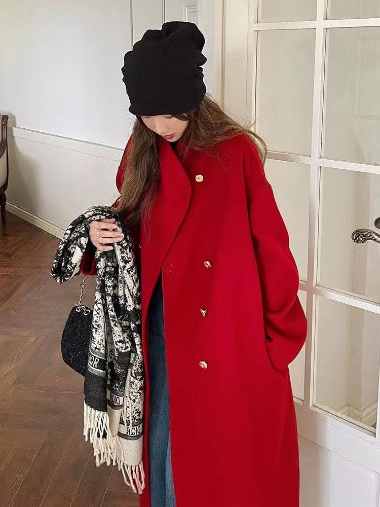 Korean High-Collar Gentle Gray Loose-Fit Wool Coat for Women - Autumn/Winter Fashion