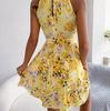Summer Floral Halter Neck Sleeveless Ruffled Lace Up A Line Short Dress Women Spring S XXL Temperament