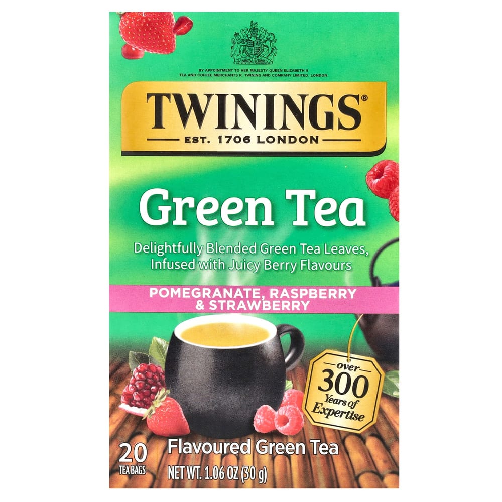 Twinings Flavored Green Tea with Pomegranate, Raspberry & Strawberry, 20 Tea Bags, 30g (1.06oz)