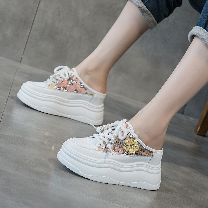 Baotou half slippers women's  new breathable cool slippers wear versatile thick soles inside to increase the height of women's shoes tide