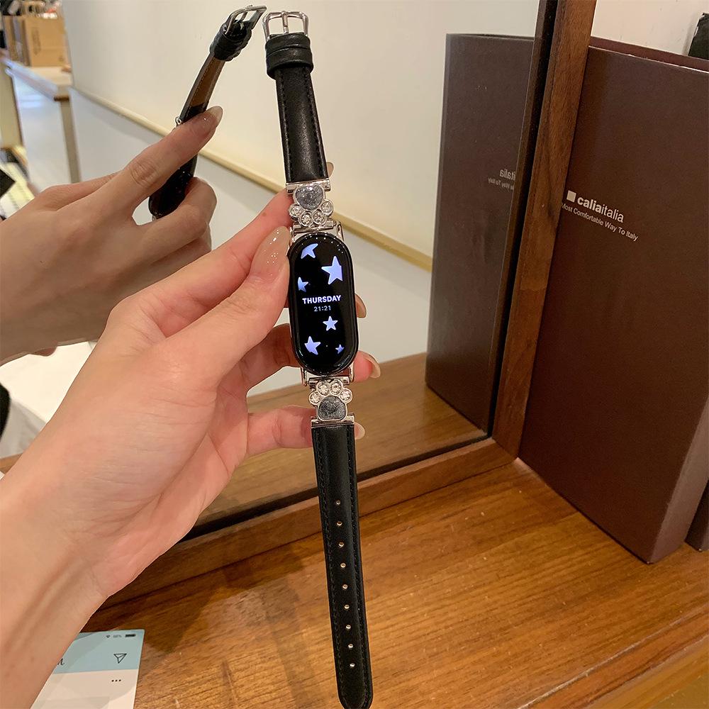 Bamboo Grain Cowhide Watch Strap for Apple Watch Series 2-11 For Xiaomi 8/9 чёрный