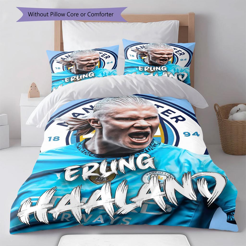 Set Copripiumino Trapuntato con Immagine di Erling Haaland Federe Decorazione per la Casa Regalo di Compleanno (1 * copripiumino + 2 * federa, senza nucleo)