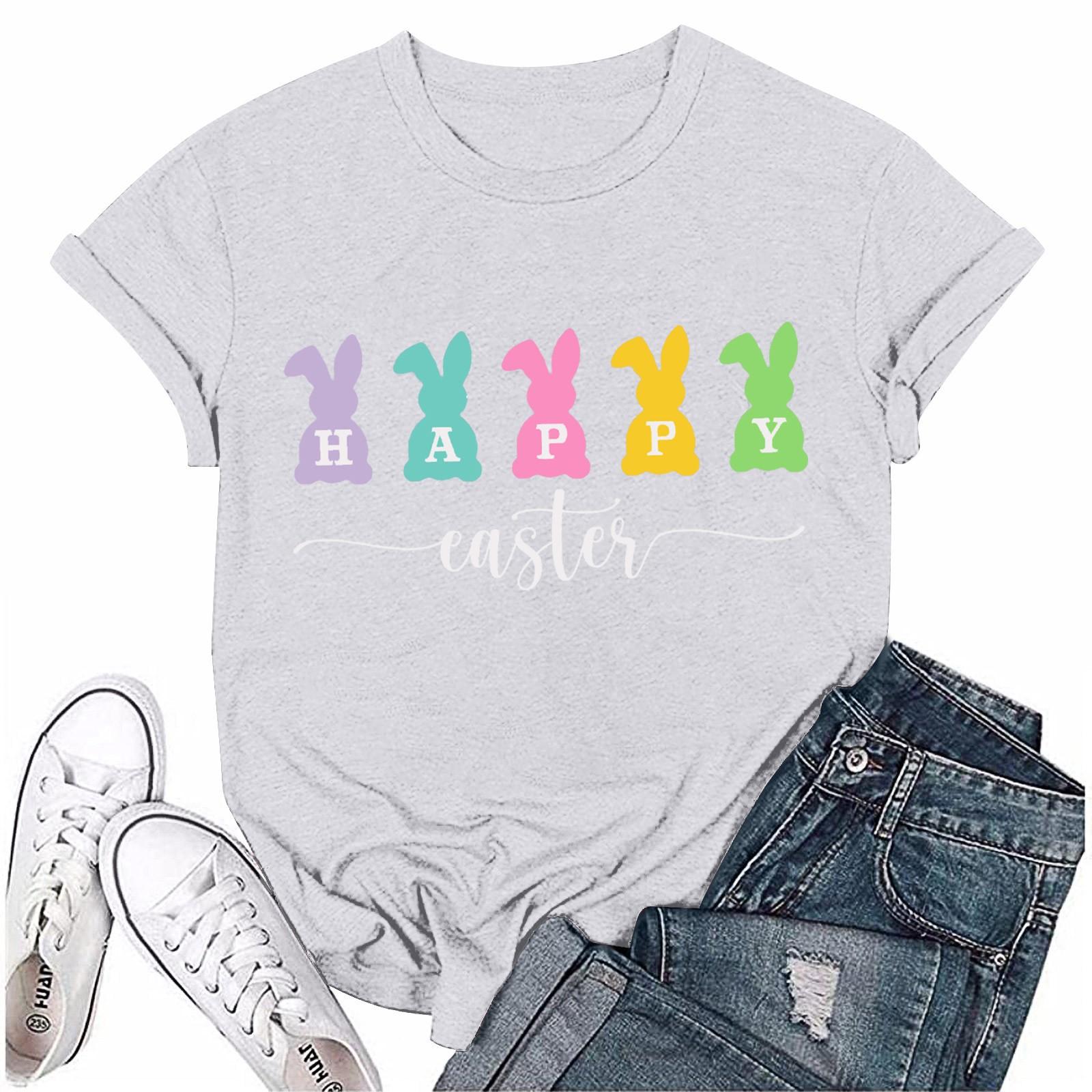 

Женская модная пасхальная принтованная повседневная плиссированная круглая футболка с коротким рукавом L белый